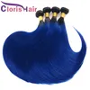 Ruwe Indiase Maagdelijke Ombre Haar Weeft 3 Bundels Zijdeachtige Rechte Gekleurde Two Tone 1B Blauw Remy Human Hair Extensions voor 6223391