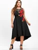 Wipalo Plus Size 5XL Floral Embroidery High Low Vintage Party Dress Vestidos Mujer Sleeveless Mid-Calf Ladies Lace Trim Dress