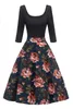 Ретро 50 -х годов 60 -х годов платье рокабилли Женщины цветочный принт с половиной рукава широко o e -elastic Женский летнее повседневное платье FS2727