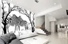 Fonds d'écran Art moderne noir et blanc en relief abstrait arbre zèbre salon canapé fond mur