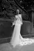 Wspaniały Dor Dror Linia Suknie Ślubne V Neck Aplikacje Illusion Backless Suknie Ślubne Sweep Pociąg Custom Made Wedding Dress
