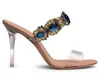 2018 été chaud Rihanna couleurs mélangées strass sandales Super mode sandale clair PVC sangles dames cristal talon sandales