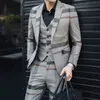 5XL formalna sukienka szare męskie wełniane garnitury męskie garnitury w stylu vintage Plaid 3 sztuka garnitur mężczyźni Heren Kostuums 3 Delig Trajes Formales De Hombre