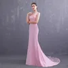 뜨거운 판매! 새로운 패턴 2019 간단한 핑크 소녀 Strapless A-Line Prom 드레스 레이스 바닥 길이 공식 가운 드레스