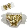 Boutique Baby Girls Sequin Suit Bow Tutu Klänning Prinsessan Korta Byxor + Headband Set 2st / Lot Byxor Barnkläder