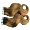 Fita marrom para a fita de PU em extensões de cabelo humano 100g / pacote de trama de pele de pele de extensão de pele de extensão de onda fita extensão de cabelo 12 "-24"