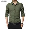 Camicie casual maschile tfetters camicia epaulette in moda a manica piena in stile epaulet cotone green con epaulets