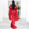 Poète Rouge Flare Robe De Soirée À Manches Longues Bling Sequin Col Haut Formelle Longue Trompette Manches Gaine Parti Robes De Bal Robes Occasion Spéciale