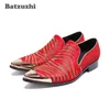 Batzuzhi 이탈리아 스타일 남성 신발 금속 모자 정품 가죽 신발 남자 Zapatos Hombre 붉은 웨딩 신발 남성 파티 클럽, 크기 38-46