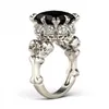 Size 5-10 Vintage Punk Fashion Jewelry 10KT White Gold Filled Princess Cut Black Sapphire CZ Diamond Party Women Wedding Skull Ring Gift