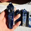 DingSheng Natural Blue Sodalite Quartz Smoking Pipe Crystal Stone Wand Point Cigars Pipes With 2 Metal Filters For Health Smoking