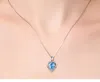 2 Color Sterling Silver Heart Patern Pendant Necklace 925 Silver Chain with Red Blue Cubic Zirconia Gem Necklace