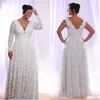 Barato Lace Completo Plus Size Vestidos de Casamento Com Mangas Compridas Removível Profundo Decote Em V Vestidos de Noiva Até O Chão Bainha A Linha Do Vestido De Casamento