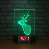 Milu cerf 3D Illusion Veilleuses LED 7 Changement de Couleur Lampe de Bureau Horloges Cadeaux # R87