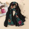 Bufanda de viscosa con bordado Floral de invierno, chal de Bandana, bufandas y abrigos de algodón con estampado, Foulard Sjaal musulmán Hijab