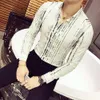 Spring and Autumn 2018 New Boutique Fashion Striped Print Men's Casual Long-sleeved Shirts / Male Casual Slim Long Sleeve Shirts