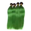 Ombre Vert Vierge Brésilienne de Cheveux Humains 4 Bundles avec Fermeture Frontale en Dentelle 13x4 Droite # 1B / Vert Ombre Tissage de Cheveux Humains avec Frontal