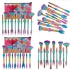 Mermaid Fish Makeup Brush Set Kit Cosmetic Beauty Tool Foundation Eyeshadow Face Powder Rainbow Make Up Brushes Sets with bag