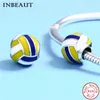 INBEAUT Hakiki 925 Ayar Gümüş Sevimli Sarı Mavi Voleybol Boncuk Charm fit Pandora Bilezik Spor Koleksiyonu Takı Yapımı