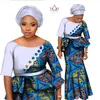 Afrikansk kjol set för kvinnor traditionell blus topp och kjol set print wax dashiki plus storlek blus kjol set wy1252