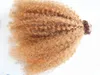 Brasilianska mänskliga Virgin Remy Clip Ins Hair Extensions Mörk Blondin Hårväft Mänsklig Bomb Kinky Curly Hair Extensions Dubbeldragen Tjock Väft