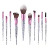 Glitter Crystal Maquiagem Brush Set 10pcs Lantejoulas Acrílicas QuickSand Syashadow Correcionador Eyelash Foundation Olhos Compõem Brushes Kit Tools