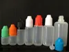 Garrafas de gotas de plástico PE 3ml 5ml 10ml 15ml 20ml 30ml 50ml garrafa de agulha com tampões de criança coloridos ponta afiada ponta para o suco de vapor e líquido