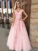 A-ligne Blush rose robe de soirée 2022 princesse col en V longueur de plancher Tulle applique formelle robe de soirée de bal avec ceinture perlée robes de fiesta