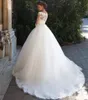 Vestidos de Novia Appliqued Lace 3/4 Sleeves Wedding Dresses With Pearls Belt Off the shoulder Bridal Dresses Buttons Back Wedding Gowns