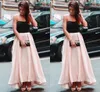 Pink Skirt A Line Evening Dresses 2019 Strapless Prom Dresses Black Top Satin Ankle Length Party Gown Custom semi formal Occasion Dresses