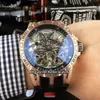 Marka Excalibur 46 Çift Tourbillon Gümüş kadran Kırmızı Halka İskeleti DBEX0657 Otomatik Erkekler İzle Gül Altın Kılıf Kauçuk Kayış Kentleri5808059