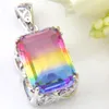 Hugo Rainbow 7st/Lot Holiday Jewelry Gift Square Vintage Bi-Colored Tourmaline Mystic Gems 925 Silver Pendant Necklace