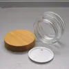 Bottiglie per cosmetici in vetro trasparente riutilizzabili da 100 g con coperchio in bambù Vaso per crema cosmetico in vetro vuoto speciale di bambù F1037