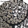 She'smoda Ręcznie robiony Zroszony Gaga Rhinestone Bustier Perły Push Up Night Club Bralette Women's Bra Cropped Top Kamizelka Plus Rozmiar