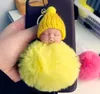 Coloré mignon dormir bébé poupée porte-clés pompon lapin boule de fourrure porte-clés voiture porte-clés porte-clés sac pendentif breloque accessoires