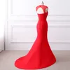 2018 New Cheap Stock Red Long Sleeves Chiffon Evening Dresses Beaded Crystals Formal Prom Party Celebrity Gowns QC1142