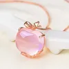 Gül Kuvars CZ Kristal Pembe Opal Elma Şekli Kolye Kolye Gerdanlık Kadınlar Kızlar için Sevimli Hediye