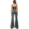 New european fashion women's sexy snake print spaghetti strap crop top vest and flare long pants 2 pieces twinset SML