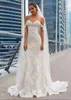 2019 underbara sjöjungfru spets bröllopsklänningar eleganta full spetsapplikationer korsett tillbaka billiga långa tåg bröllop klänningar brudklänningar e62221i