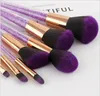 Les plus récents brosses de maquillage en cristal violet 7pcs avec un pinceau de maquillage en diamant brosse violette noire