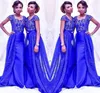 Gorgeous Royal Blue Bridesmaid Dresses 2019 Sydafrikanska Lace Cap Sleeves Main of Honor Gowns Satin Mermaid Overskirts Brudtärna Dress