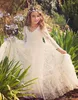 Country Boho Flower Girls Dresses V Neck A Line Floor Length Bell Sleeves Vintage Champagne Lace Kids Dresses for Wedding