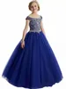 2020 NOUVEAU Bourgogne Rouge Princess Girls Pareant Robes Scoop Col Crystal Beads Boule Robe Tulle Enfants Parti Robes d'anniversaire Fleur Girls Robes