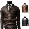 Moda Masculina Cool Stand Collar Fino Motocicleta Faux Leather Coat Outwear Jacket