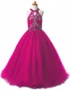 Glitz Girls Pageant Dresses Keyhole Back Crystal Beadings Halter Kids Ball Gown Prom Dress Pageant Dresses for Girls Flower Girl D280O