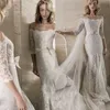 Lihi Hod Hors De L'épaule Robes De Mariée 3/4 À Manches Longues En Dentelle Applique Robe De Mariée Sirène Balayage Train Plus La Taille Plage Robe De Mariée