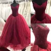 2020 Yeni Şarap Kırmızı Balo Quinceanera Elbiseler Kristaller için 15 Yıl Tatlı 16 Artı Boyutu Pageant Balo Parti Kıyafeti QC1053