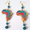 Colorful 3D Africa Map Wooden Dangle Earrings for women Ethnic Design Beads Earring 6 color Creative Art gift