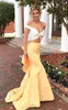 Two Pieces Off The Shoulder Prom Dresses Mermaid Pleats Ruffles Pick-up Satin Evening Gowns Formal Party Dress 5th Grade