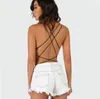 Strappy Backless Bodysuit Women Black Sleeveless Summer Beach Hot Bodysuits Scoop Neck Cross Slim Cami Bodysuit